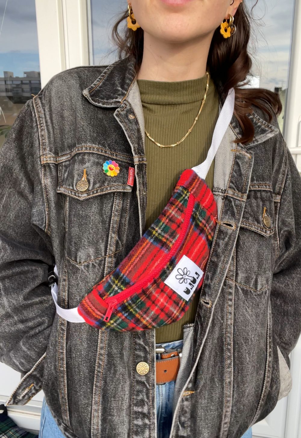 Sac banane baby tartan rouge