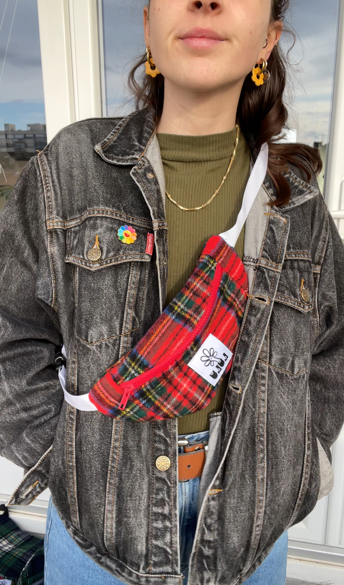 Sac banane baby tartan rouge