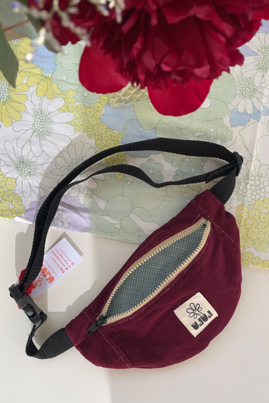 Baby sac banane bordeaux velours côtelé