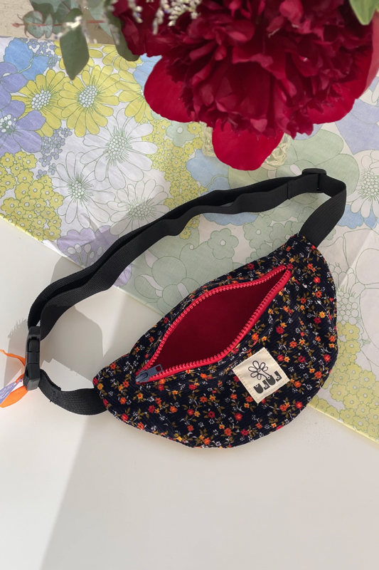 Baby sac banane fleuri velours côtelé