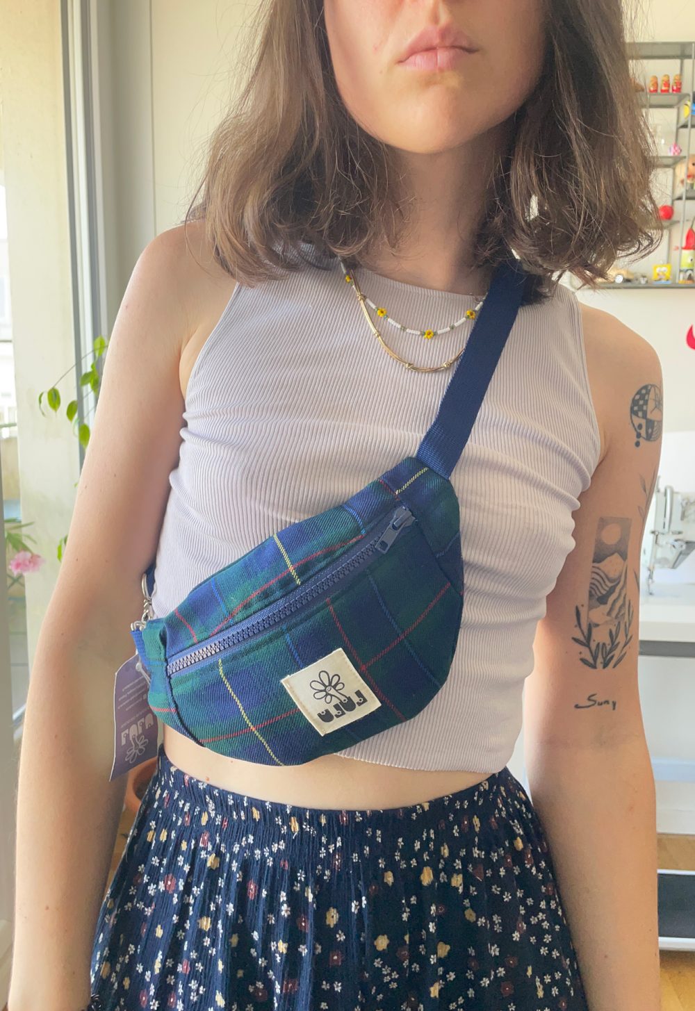La baby banane tartan à carreaux bleu