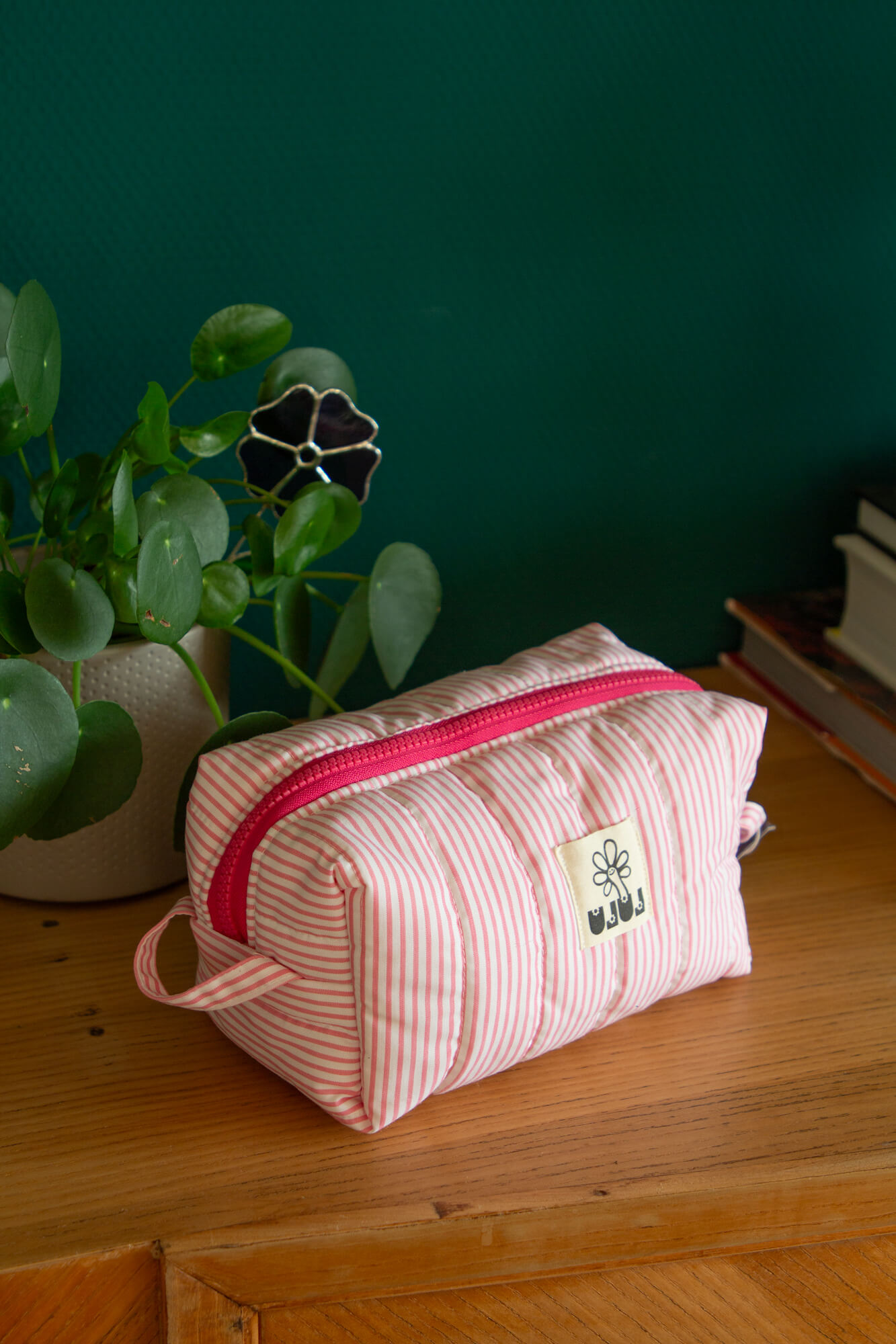 Trousse rayée rose – Image 3